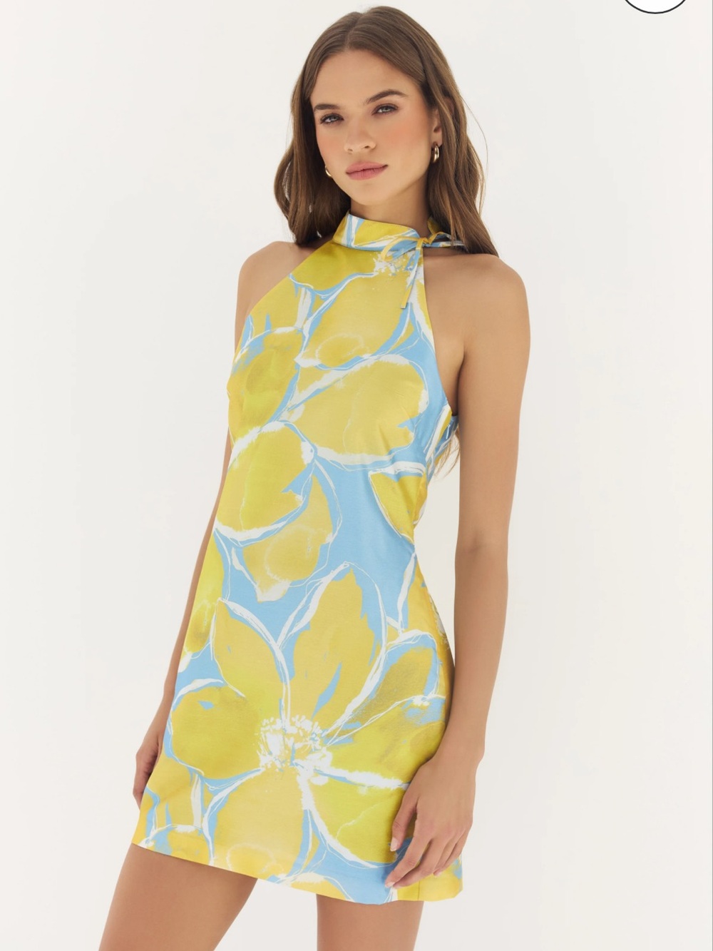 Hutch Yellow & Blue Floral Halter Mini Dress